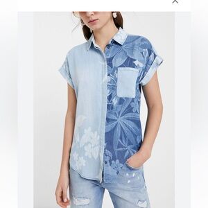 Desigual Floral Split Design Short Sleeve Shirt